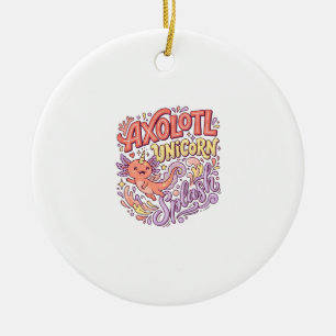 Unicorn Axolotl Unicorn Splash Whimsical White Bac Ceramic Tree Decoration