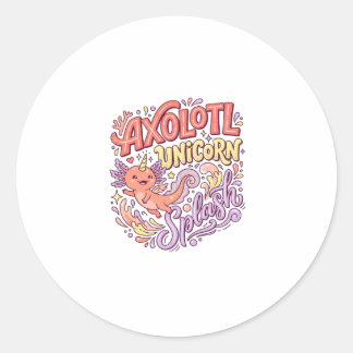 Unicorn Axolotl Unicorn Splash Whimsical White Bac Classic Round Sticker