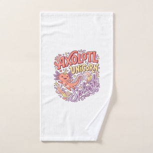 Unicorn Axolotl Unicorn Splash Whimsical White Bac Hand Towel