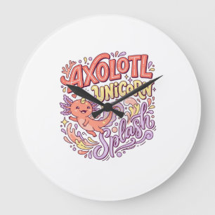 Unicorn Axolotl Unicorn Splash Whimsical White Bac Large Clock