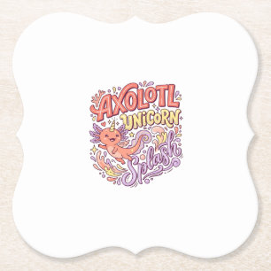 Unicorn Axolotl Unicorn Splash Whimsical White Bac Paper Coaster