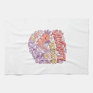 Unicorn Axolotl Unicorn Splash Whimsical White Bac Tea Towel