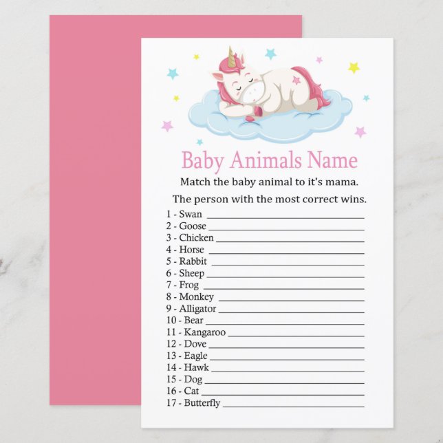 Unicorn Baby Animals Name Game (Front/Back)