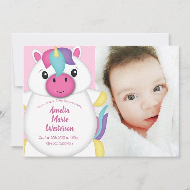 Unicorn Baby Birth Announcement Photo (Front)