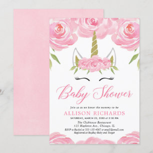 Unicorn baby girl shower invitation