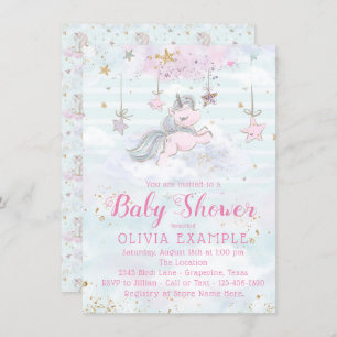 Unicorn Baby Girl Shower Invitations
