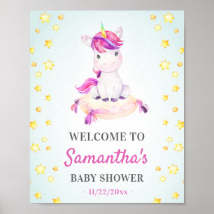 Unicorn Baby Girl Shower Sprinkle Party Welcome Poster