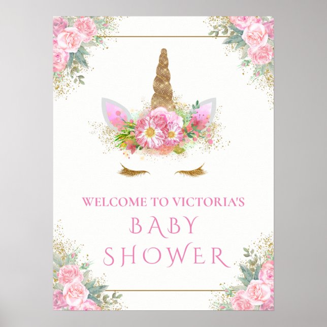 Unicorn Baby Girl Shower Welcome Sign (Front)