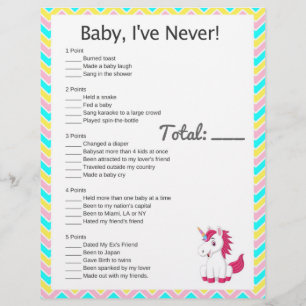 Unicorn Baby, I've Never! Baby Shower Game