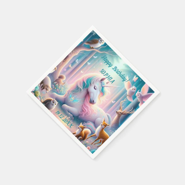  Unicorn, Baby/ Kids, Birthday  Custom Name/ DOB Napkin (Corner)