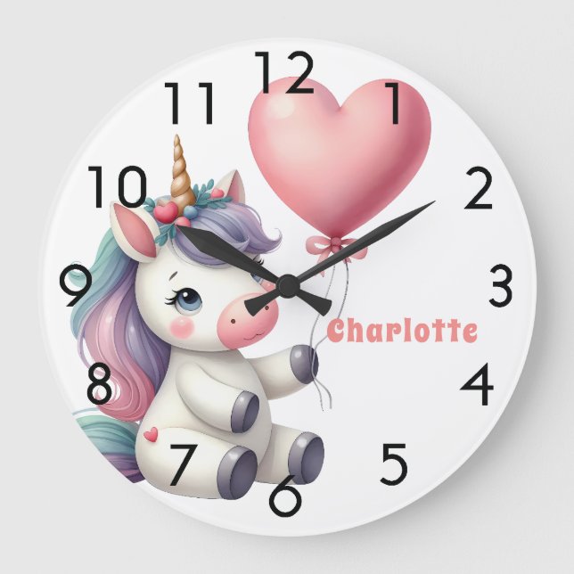 Unicorn baby pink purple girl large clock (Front)