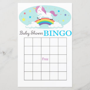 Unicorn baby shower bingo card