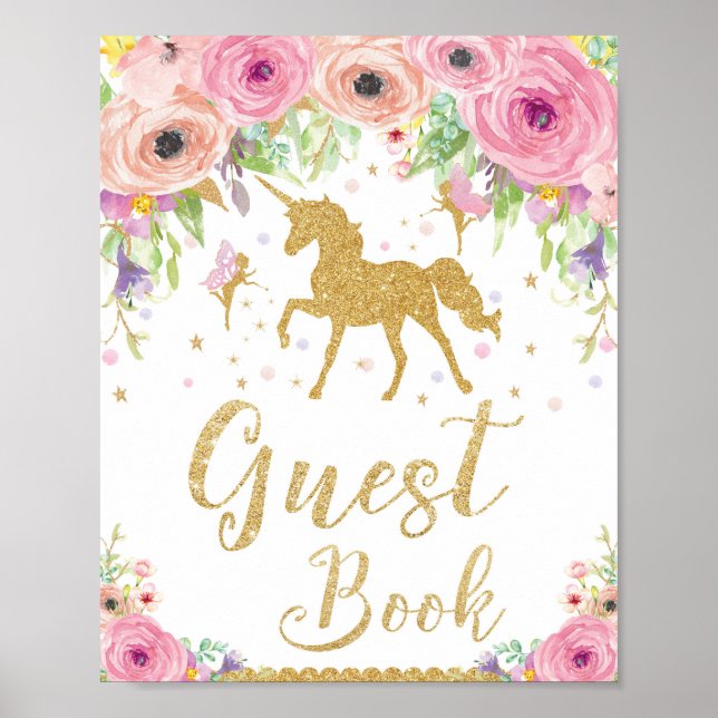 Unicorn Baby Shower Birthday Guest Book Sign Fairy (Front)