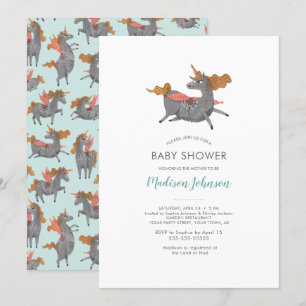 Unicorn Baby Shower Blue Invitation