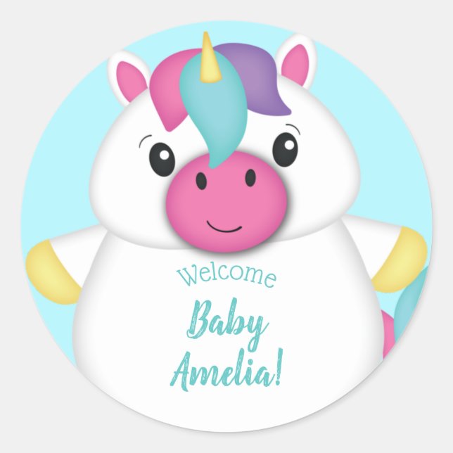 Unicorn Baby Shower Classic Round Sticker (Front)