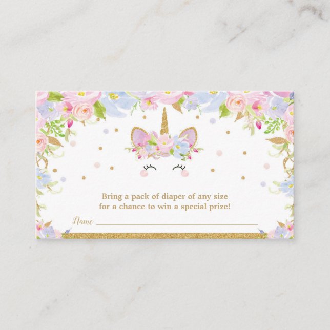 Unicorn Baby Shower Diaper Raffle Floral Baby Girl Enclosure Card (Front)