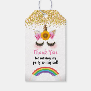 Unicorn Baby Shower Favour Gold Glitter Thank You Gift Tags