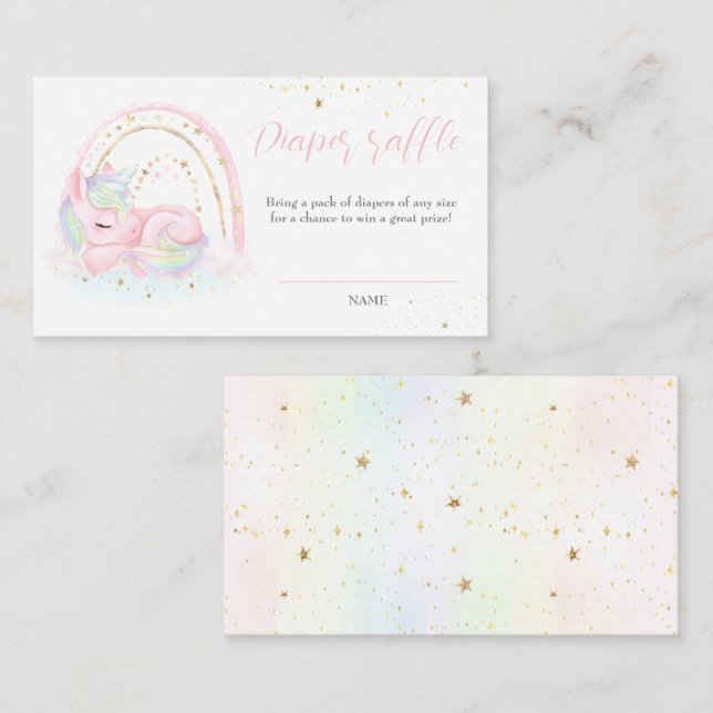 Unicorn Baby Shower Girl Diaper Raffle Card (Front/Back)