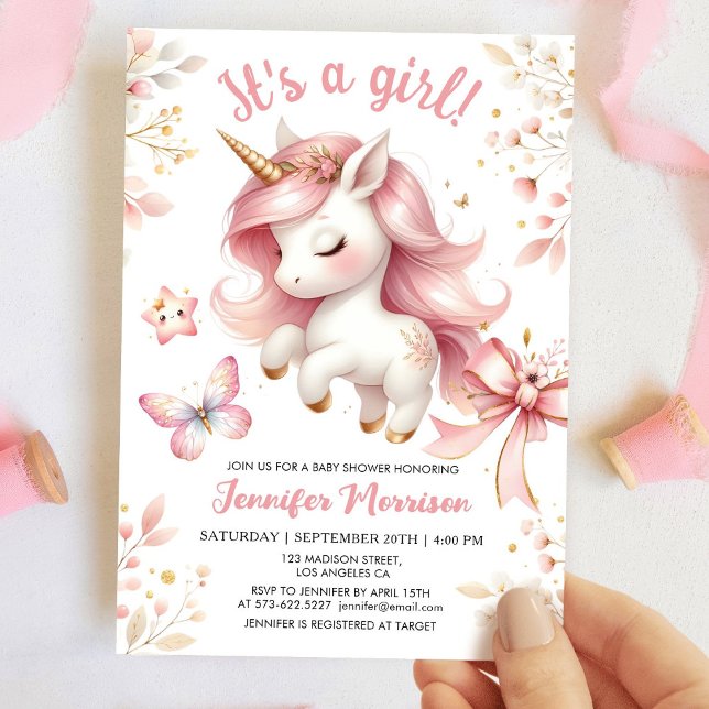 Unicorn Baby Shower Girl Floral Blush Pink Unicorn Invitation (Creator Uploaded)