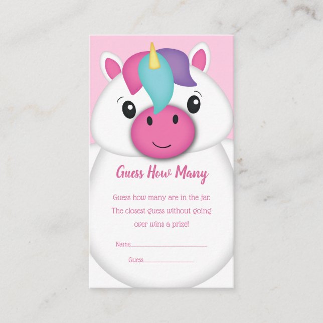 Unicorn Baby Shower Guessing Game Enclosure Card (Front)