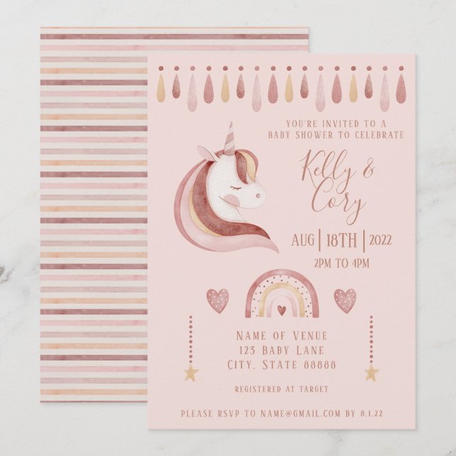 Unicorn Baby Shower Invitation (Front/Back)