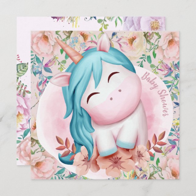 Unicorn Baby Shower Invitation (Front/Back)