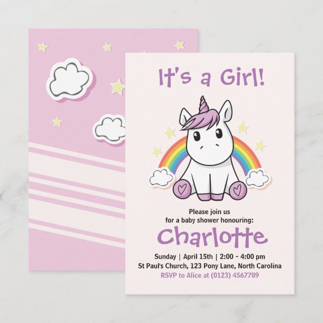 Unicorn Baby Shower invitation (Front/Back)