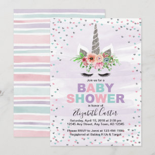 Unicorn baby shower invitation for girls purple