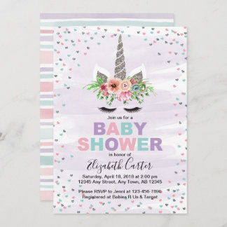 Unicorn baby shower invitation for girls purple