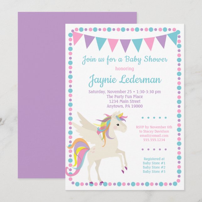 Unicorn Baby Shower Invitation Gender Neutral (Front/Back)
