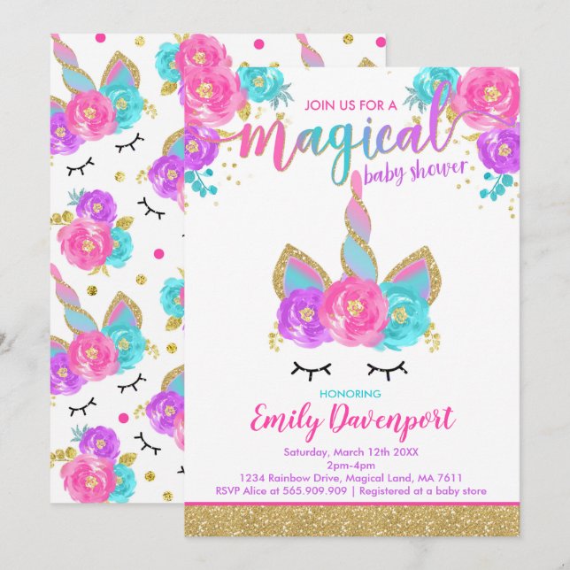 Unicorn Baby Shower Invitation Magical Baby Shower (Front/Back)