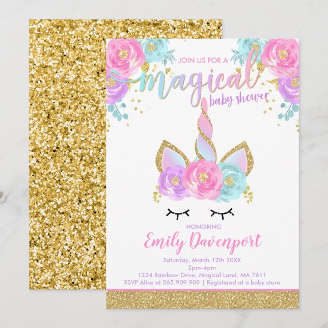 Unicorn Baby Shower Invitation Magical Baby Shower (Front/Back)