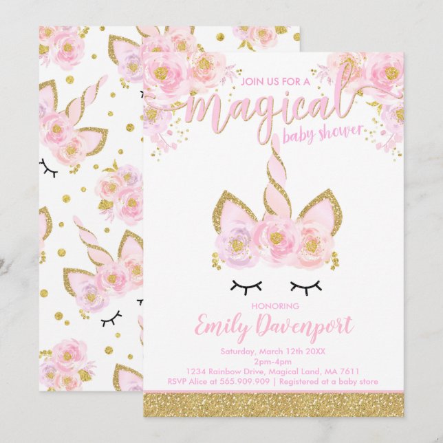 Unicorn Baby Shower Invitation Magical Baby Shower (Front/Back)