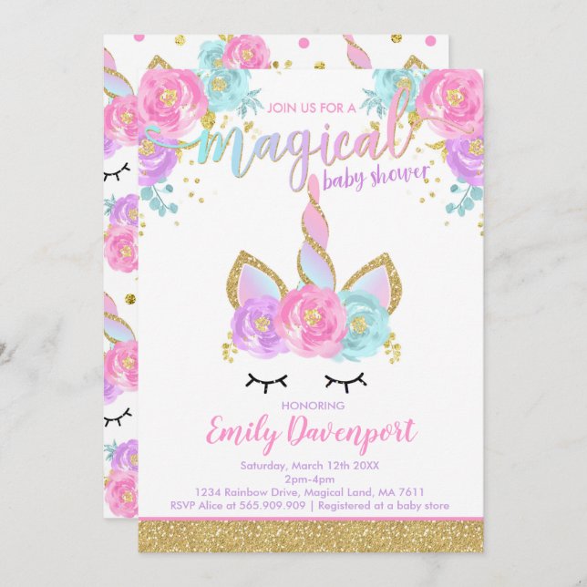Unicorn Baby Shower Invitation Magical Baby Shower (Front/Back)