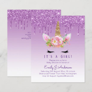 Unicorn Baby Shower Invitation Pink Girls Cute