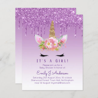 Unicorn Baby Shower Invitation Pink Girls Cute