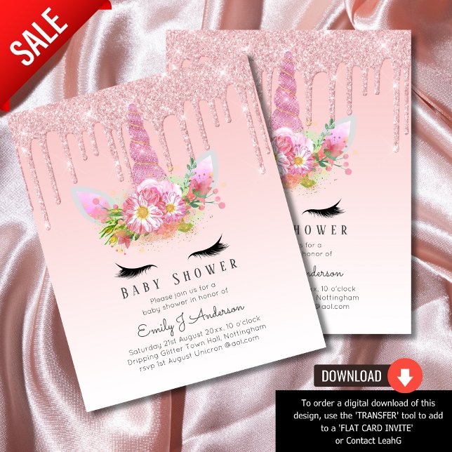 Unicorn Baby Shower Invitation Pink Girls Cute Flyer (Creator Uploaded)