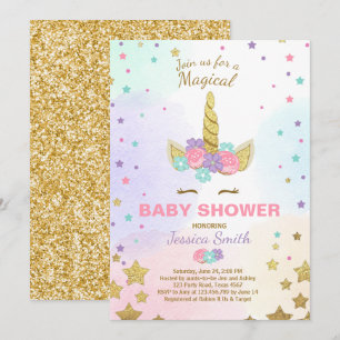 Unicorn Baby Shower Invitation Pink Gold Magical