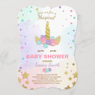 Unicorn Baby Shower Invitation Pink Gold Magical