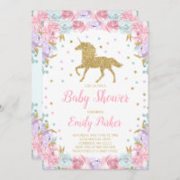 Unicorn Baby Shower Invitation Pink Gold Unicorn