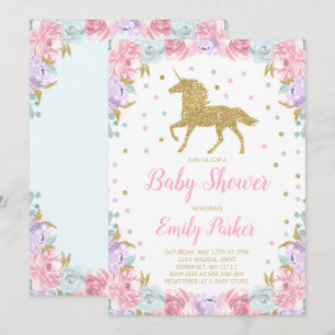Unicorn Baby Shower Invitation Pink Gold Unicorn