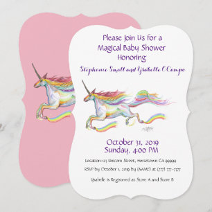 Unicorn Baby Shower Invitation Rainbow Custom Pink