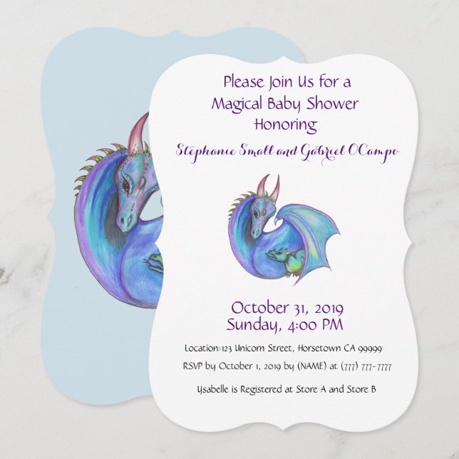 Unicorn Baby Shower Invitation Rainbow Custom Pink (Front/Back)