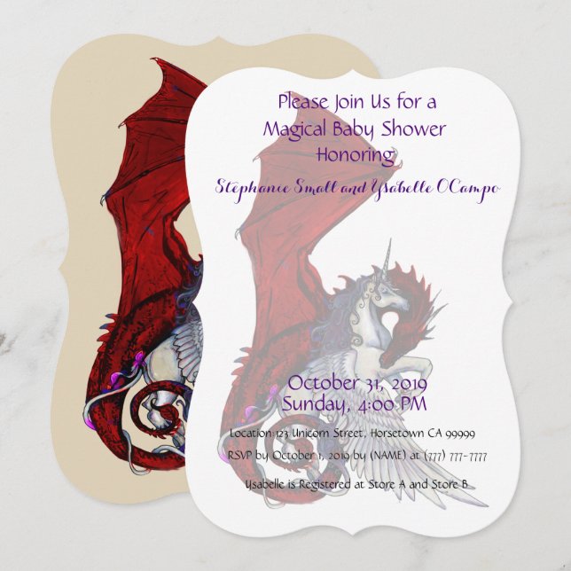Unicorn Baby Shower Invitation Red Dragon (Front/Back)