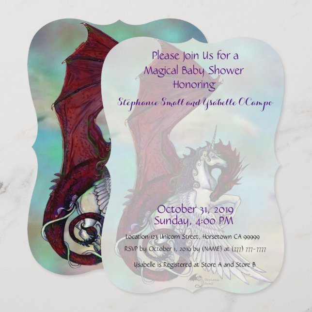 Unicorn Baby Shower Invitation Red Dragon (Front/Back)