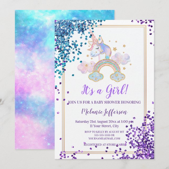 Unicorn Baby Shower Invitations (Front/Back)