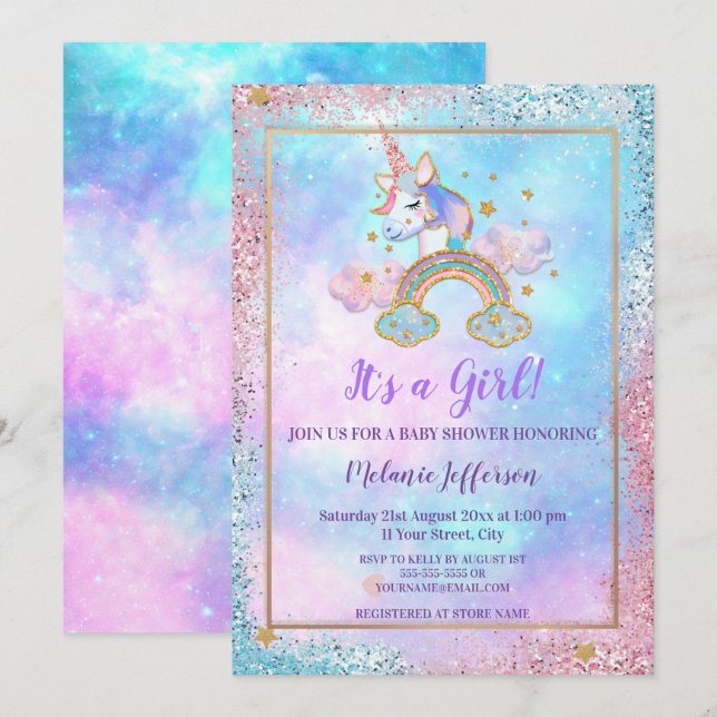 Unicorn Baby Shower Invitations (Front/Back)