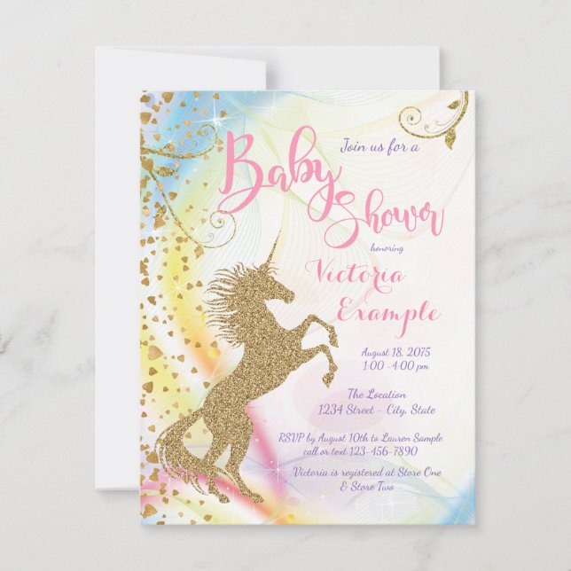 Unicorn Baby Shower Invitations (Front)
