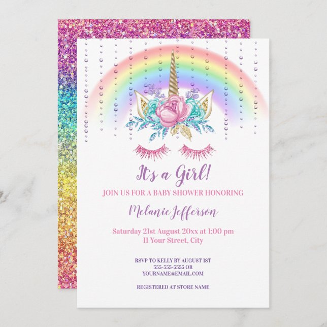 Unicorn Baby Shower Invitations (Front/Back)