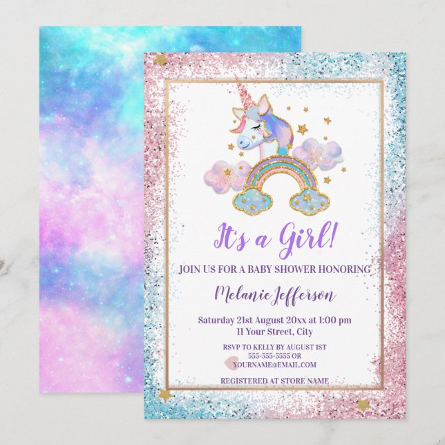 Unicorn Baby Shower Invitations (Front/Back)